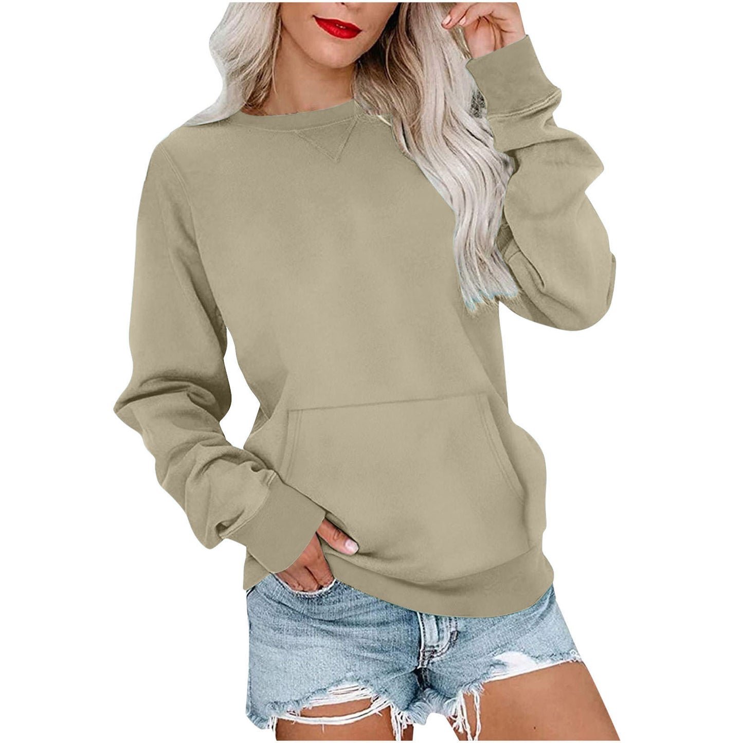 Women's Pin Solid Color Round Neck Loose Long-sleeved Sweater