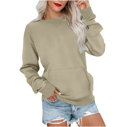 Women's Pin Solid Color Round Neck Loose Long-sleeved Sweater