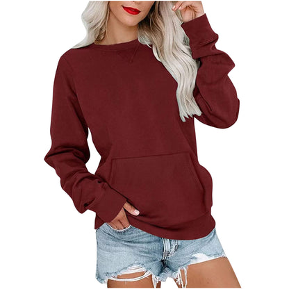Women's Pin Solid Color Round Neck Loose Long-sleeved Sweater