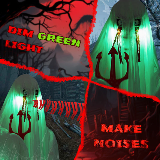 4.3ft Halloween Decorations Outdoor Life Size Animatronics Ghost With Trident, Sound-Actived Party Decor With Green Lights And Creepy Sound, Scary Haunted House Props For Garden Yard Lawn