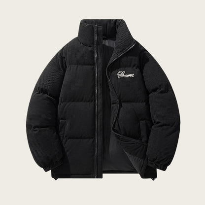 Men's Winter American-Style Retro Stand-Up Collar Embroidered Cotton Padded Jacket