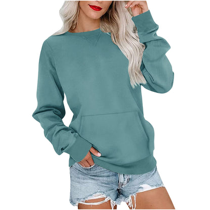 Women's Pin Solid Color Round Neck Loose Long-sleeved Sweater