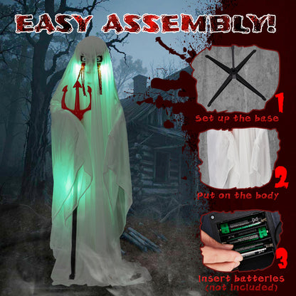 4.3ft Halloween Decorations Outdoor Life Size Animatronics Ghost With Trident, Sound-Actived Party Decor With Green Lights And Creepy Sound, Scary Haunted House Props For Garden Yard Lawn