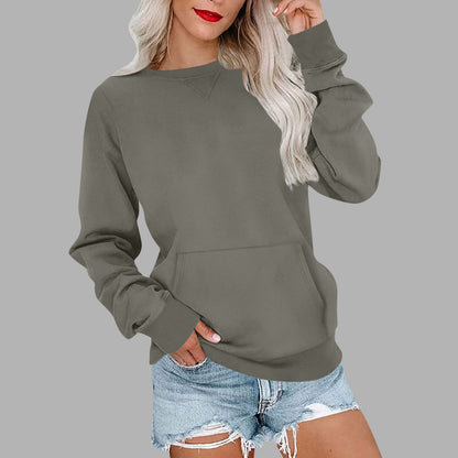 Women's Pin Solid Color Round Neck Loose Long-sleeved Sweater