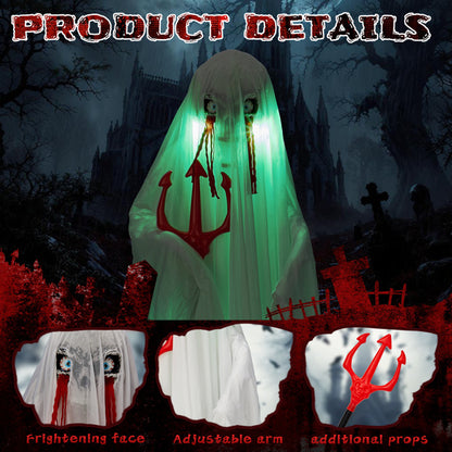 4.3ft Halloween Decorations Outdoor Life Size Animatronics Ghost With Trident, Sound-Actived Party Decor With Green Lights And Creepy Sound, Scary Haunted House Props For Garden Yard Lawn