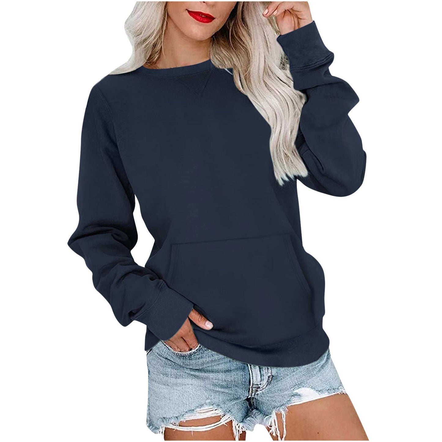 Women's Pin Solid Color Round Neck Loose Long-sleeved Sweater