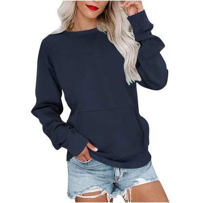 Women's Pin Solid Color Round Neck Loose Long-sleeved Sweater