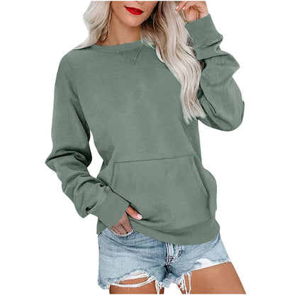 Women's Pin Solid Color Round Neck Loose Long-sleeved Sweater