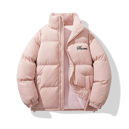 Men's Winter American-Style Retro Stand-Up Collar Embroidered Cotton Padded Jacket