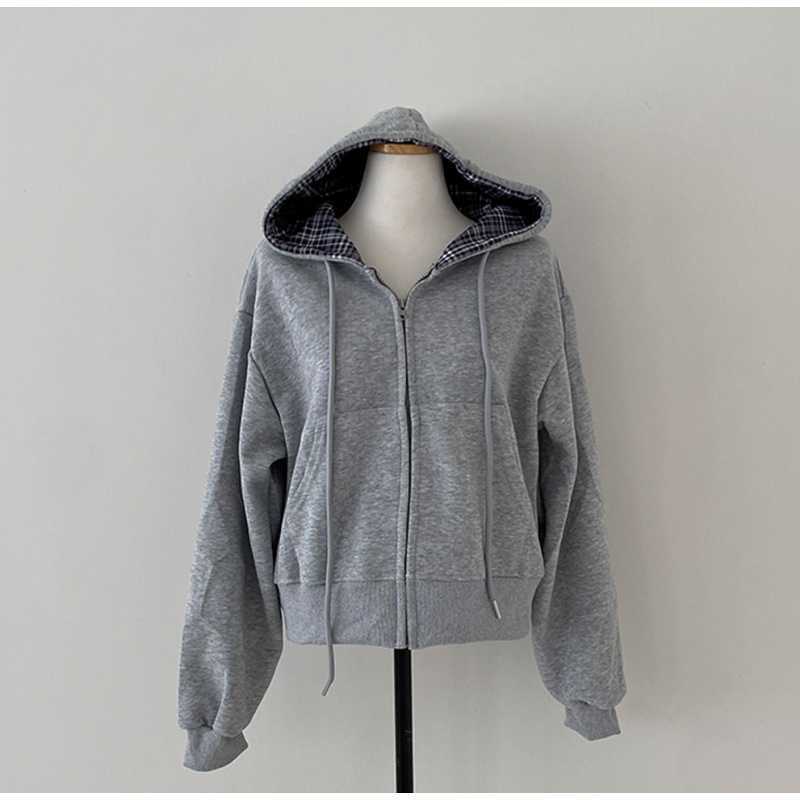 Korean Chic Casual Loose Temperament All-match Plaid Stitching Hooded Sweater