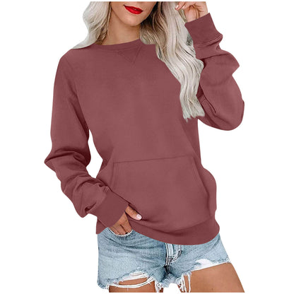 Women's Pin Solid Color Round Neck Loose Long-sleeved Sweater