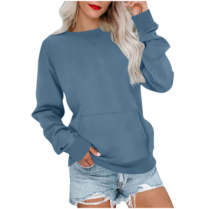 Women's Pin Solid Color Round Neck Loose Long-sleeved Sweater