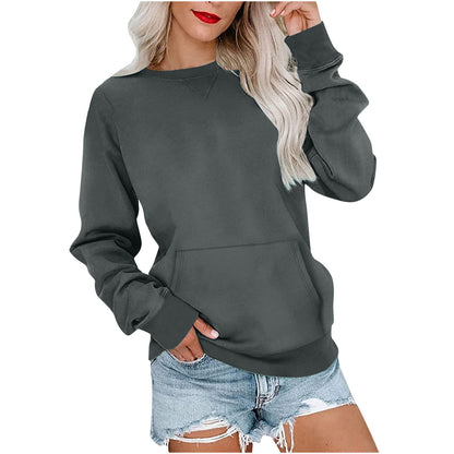 Women's Pin Solid Color Round Neck Loose Long-sleeved Sweater