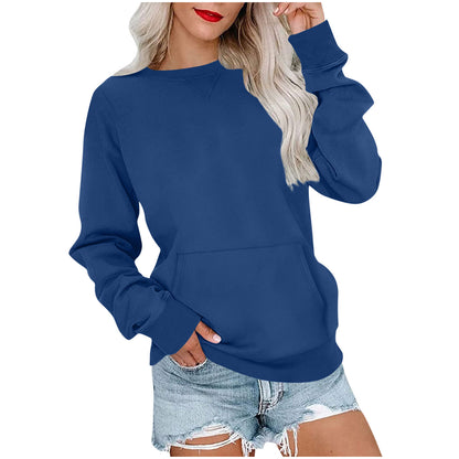 Women's Pin Solid Color Round Neck Loose Long-sleeved Sweater