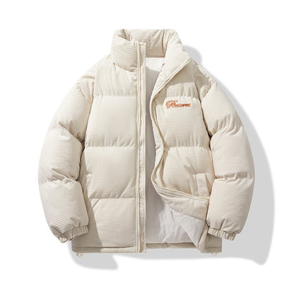 Men's Winter American-Style Retro Stand-Up Collar Embroidered Cotton Padded Jacket