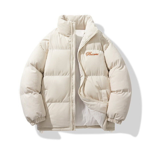 Men's Winter American-Style Retro Stand-Up Collar Embroidered Cotton Padded Jacket