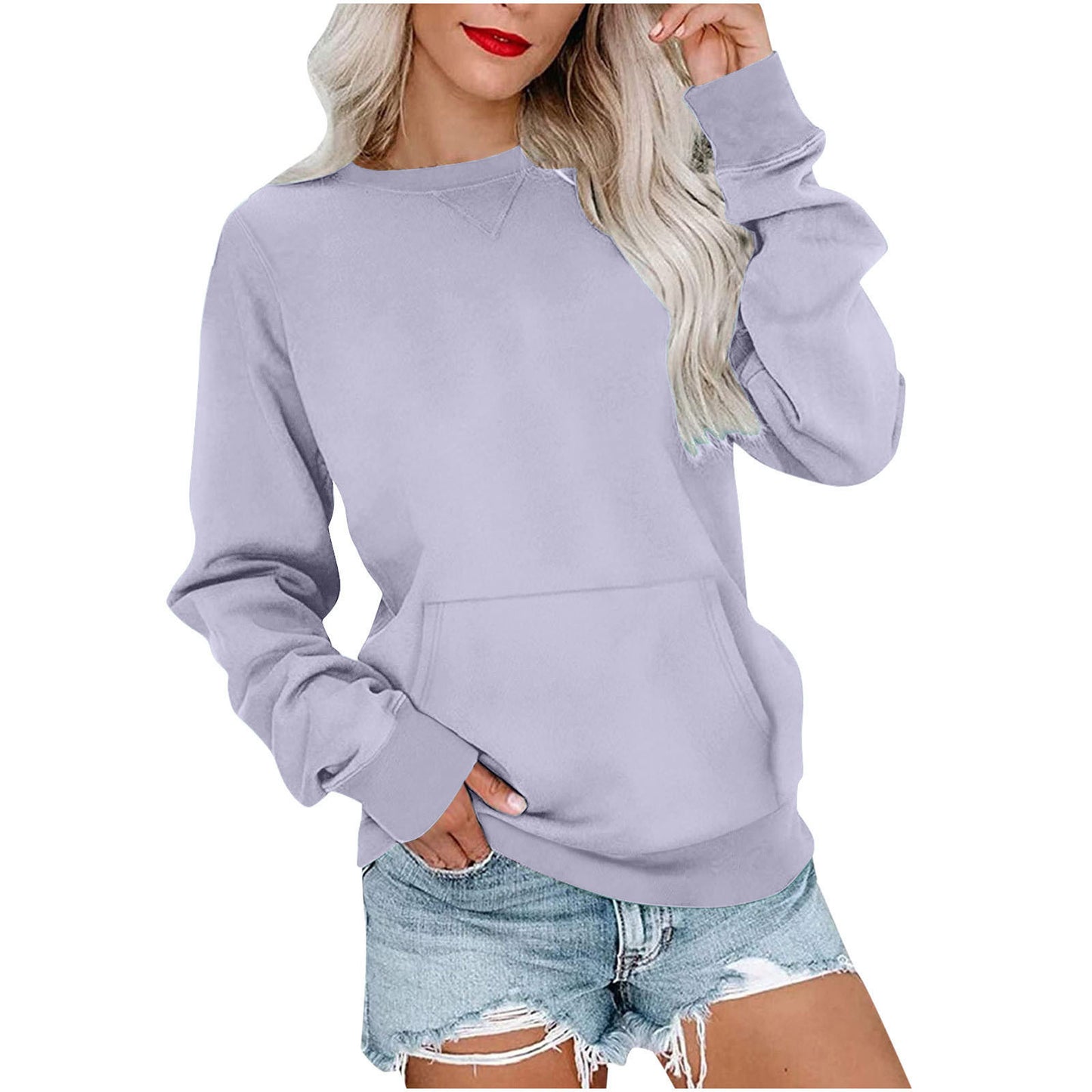 Women's Pin Solid Color Round Neck Loose Long-sleeved Sweater