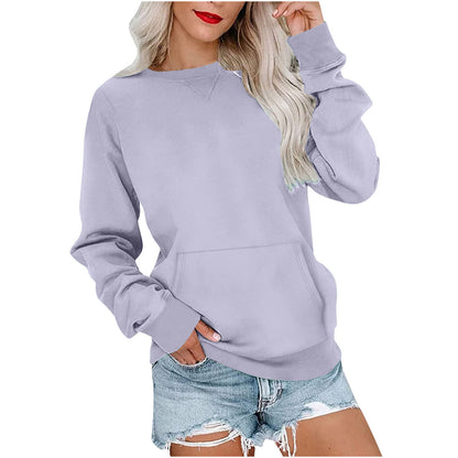 Women's Pin Solid Color Round Neck Loose Long-sleeved Sweater