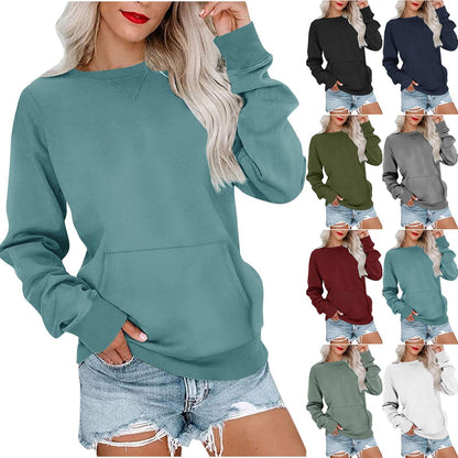 Women's Pin Solid Color Round Neck Loose Long-sleeved Sweater