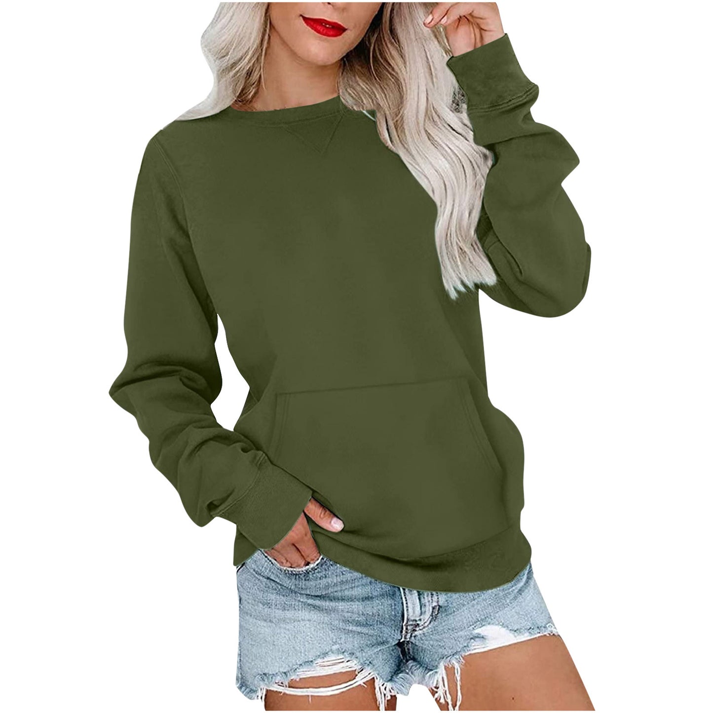 Women's Pin Solid Color Round Neck Loose Long-sleeved Sweater