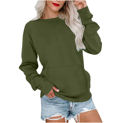 Women's Pin Solid Color Round Neck Loose Long-sleeved Sweater