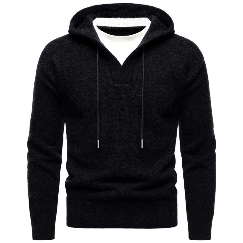 Men's Velvet Thickened Fake Two Pieces Hooded Sweater