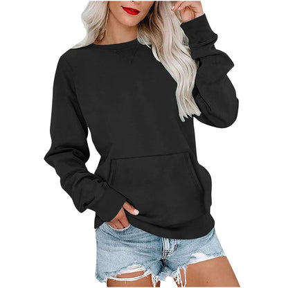 Women's Pin Solid Color Round Neck Loose Long-sleeved Sweater