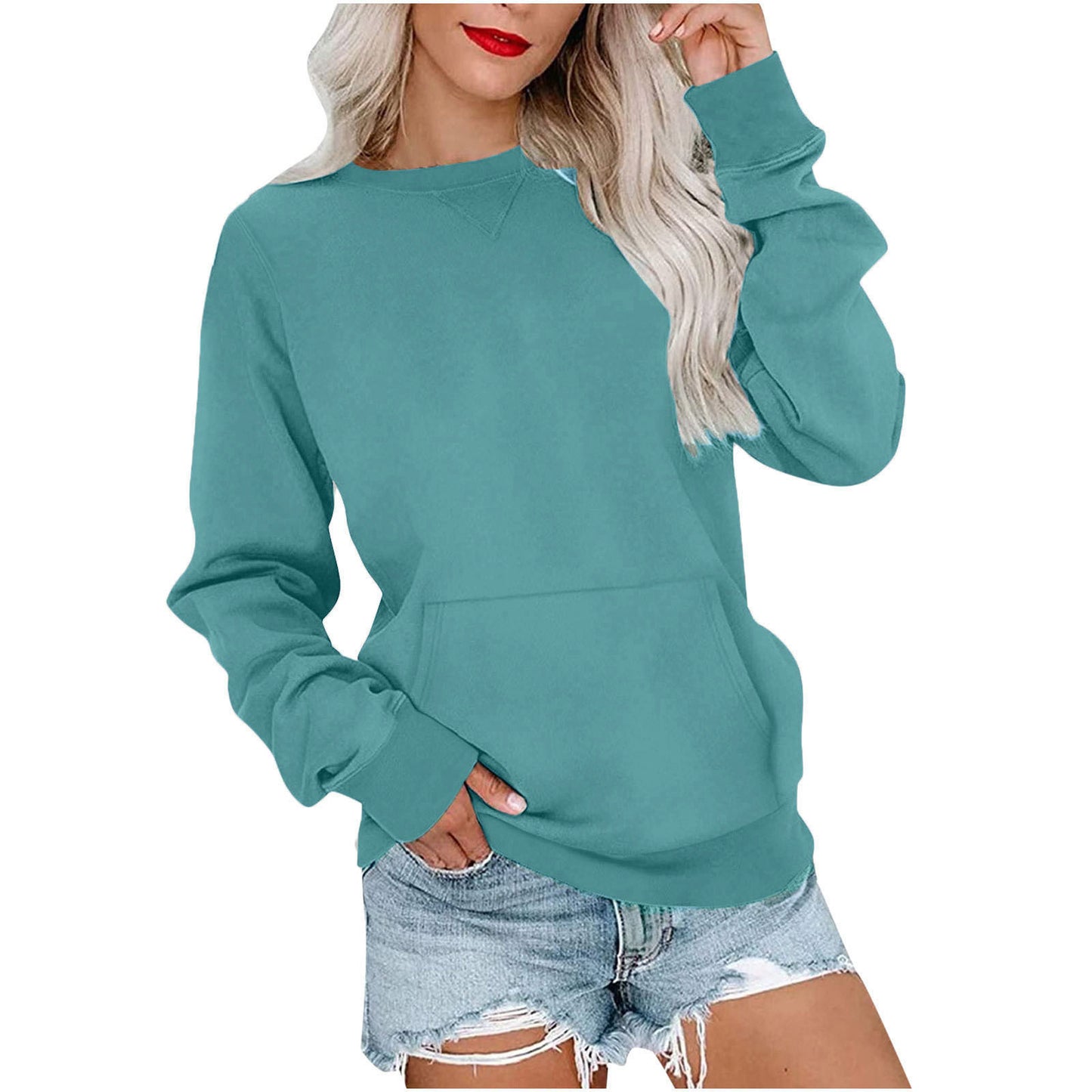 Women's Pin Solid Color Round Neck Loose Long-sleeved Sweater