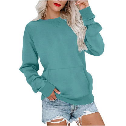 Women's Pin Solid Color Round Neck Loose Long-sleeved Sweater