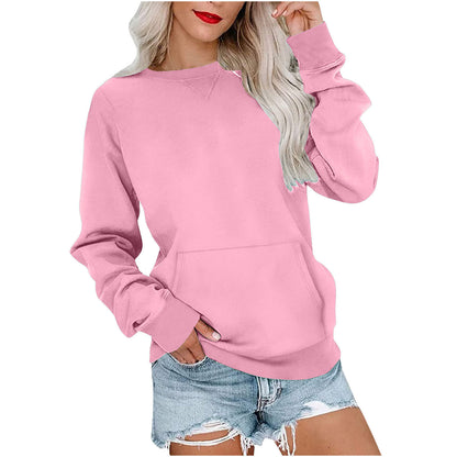 Women's Pin Solid Color Round Neck Loose Long-sleeved Sweater