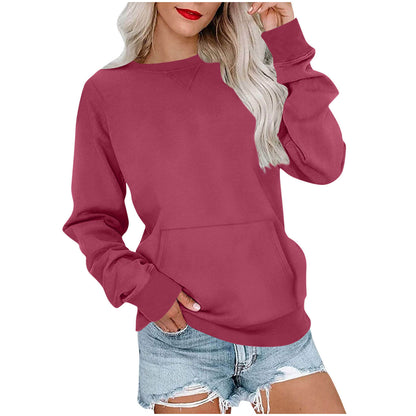 Women's Pin Solid Color Round Neck Loose Long-sleeved Sweater